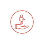 icon of figure cradled in a hand with a circle around it. this is an icon to represent that the tours are self-guided but chew on this tasty tours supports our guests on tour.