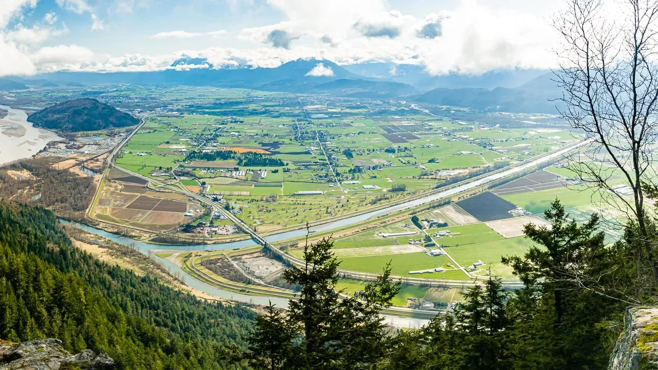 The point of view from up on a mountain looking down into Abbotsford.