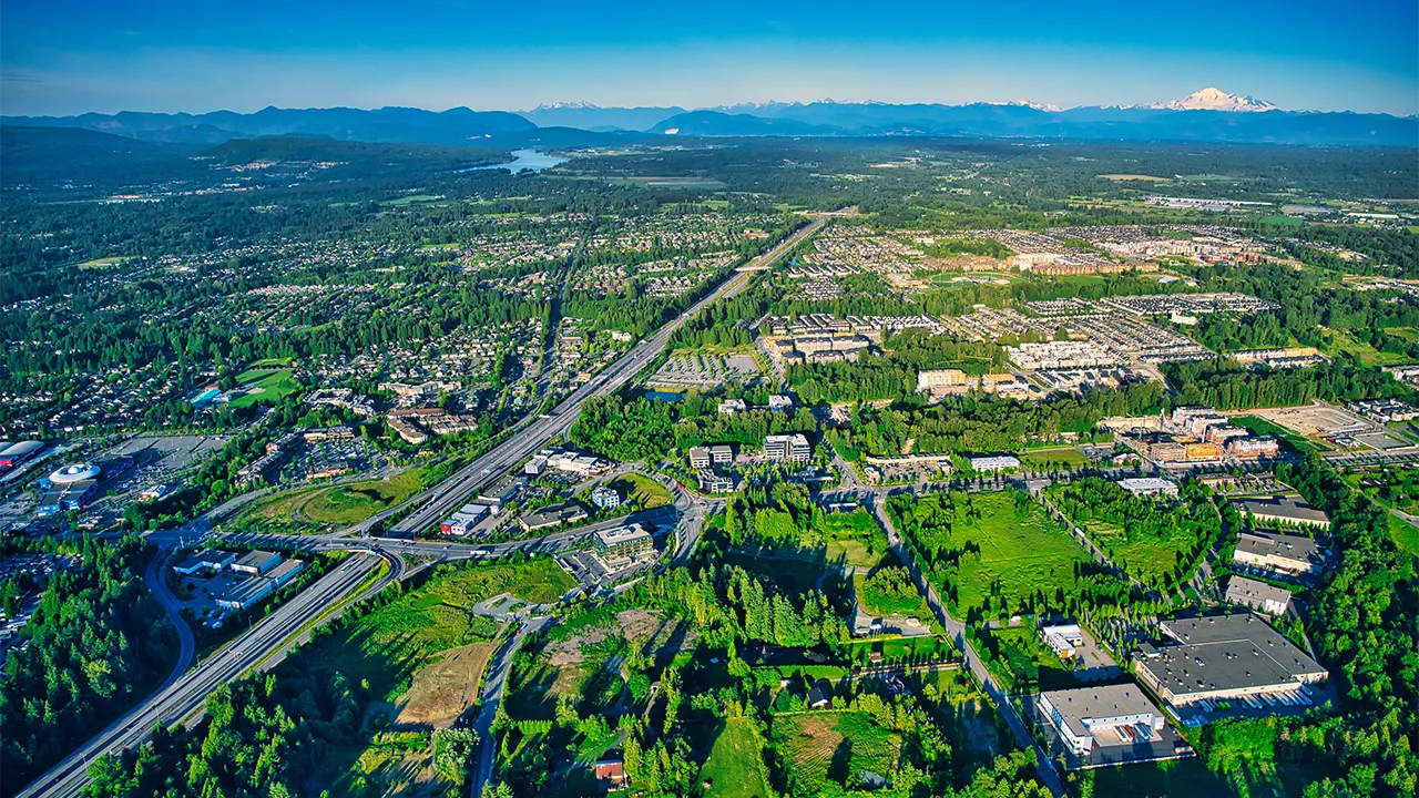 The Langley township from aerial footage.